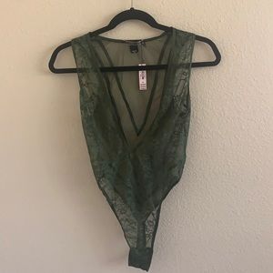 NWT Victoria’s Secret lingerie, lace/mesh, snap closure, Size Small, Olive Green